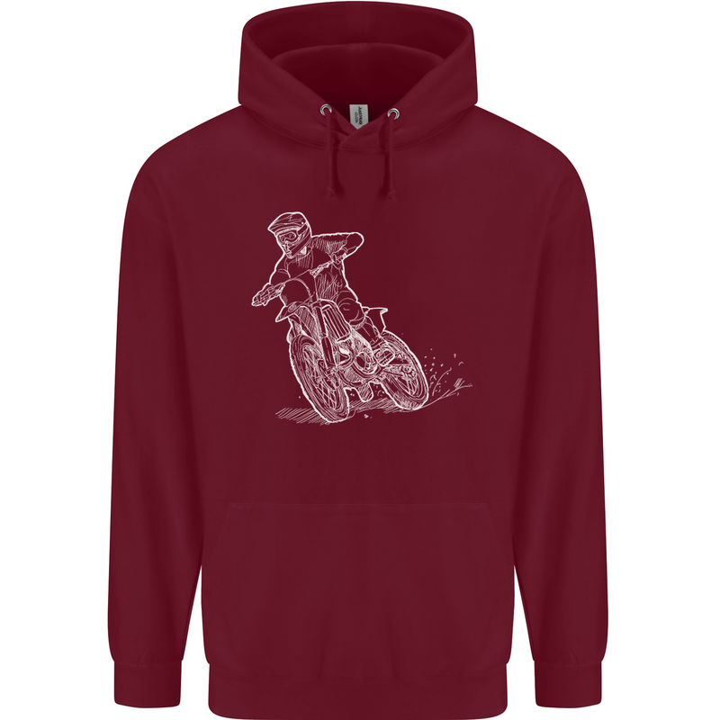 Motocross Bike Line Drawing Dirt Bike MotoX Childrens Kids Hoodie Maroon