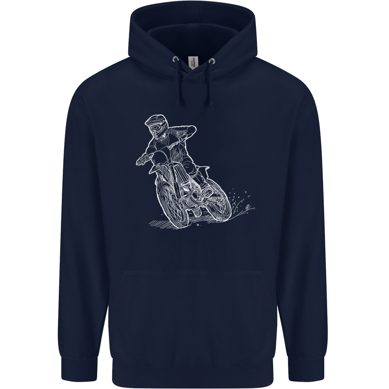 Motocross Bike Line Drawing Dirt Bike MotoX Childrens Kids Hoodie Navy Blue