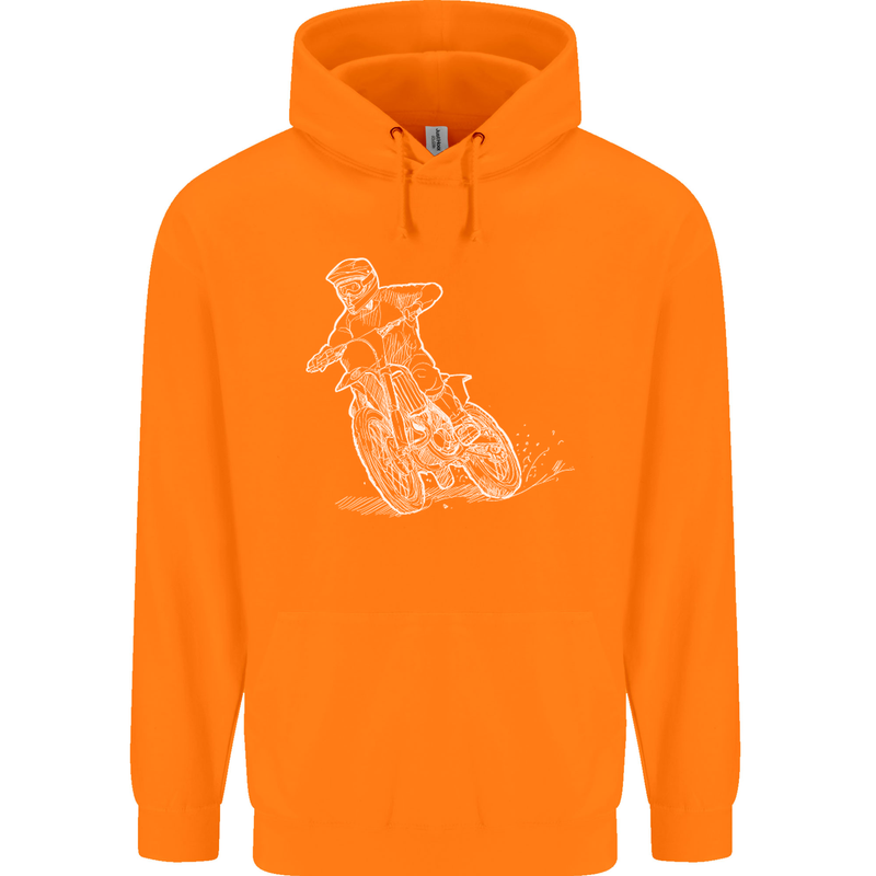 Motocross Bike Line Drawing Dirt Bike MotoX Childrens Kids Hoodie Orange