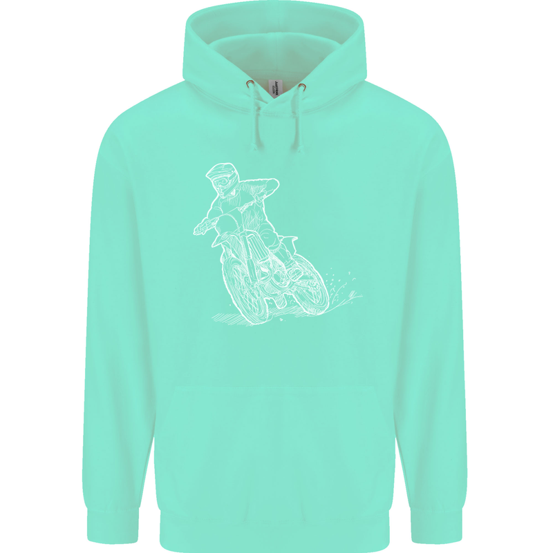 Motocross Bike Line Drawing Dirt Bike MotoX Childrens Kids Hoodie Peppermint