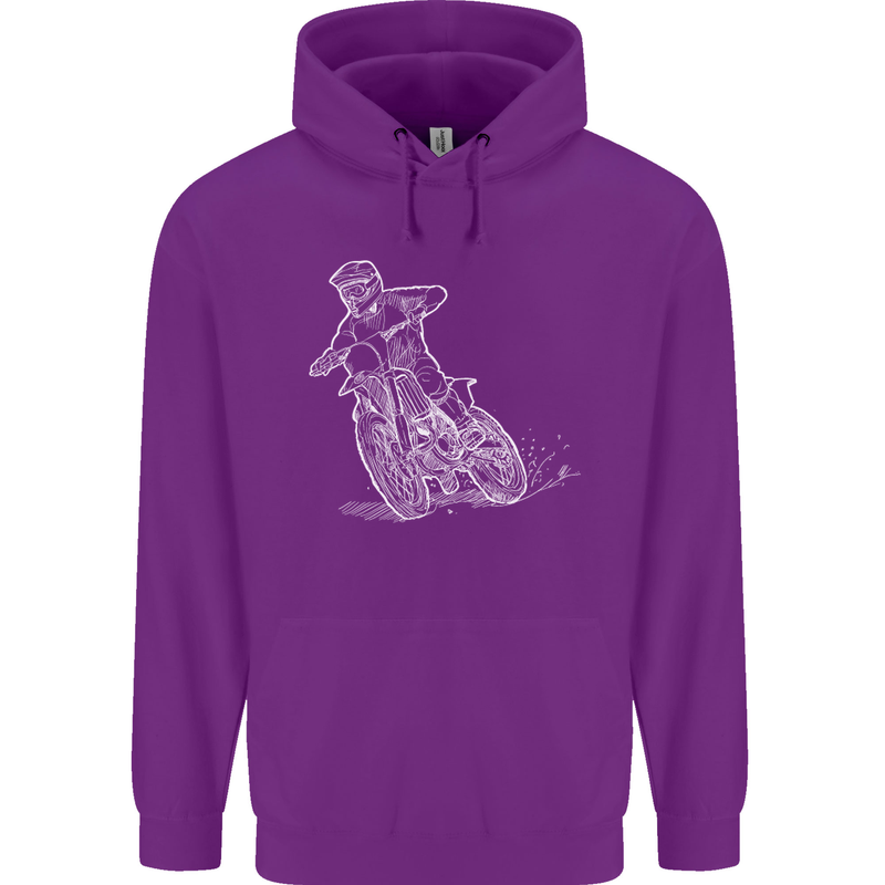 Motocross Bike Line Drawing Dirt Bike MotoX Childrens Kids Hoodie Purple