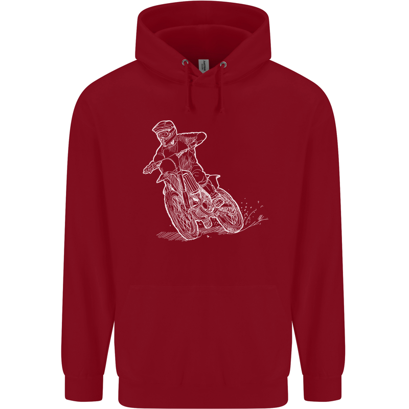 Motocross Bike Line Drawing Dirt Bike MotoX Childrens Kids Hoodie Red
