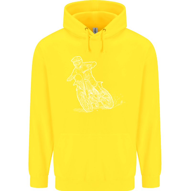 Motocross Bike Line Drawing Dirt Bike MotoX Childrens Kids Hoodie Yellow