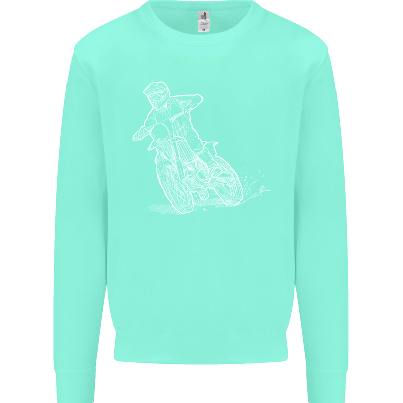 Motocross Bike Line Drawing Dirt Bike MotoX Kids Sweatshirt Jumper Peppermint