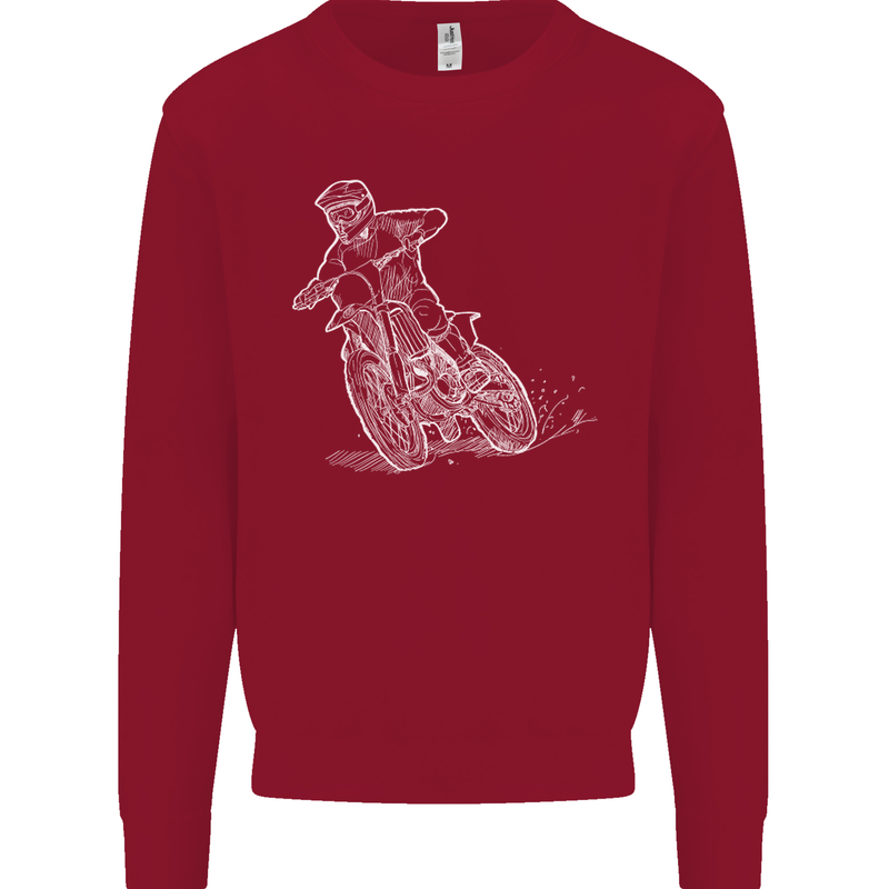 Motocross Bike Line Drawing Dirt Bike MotoX Kids Sweatshirt Jumper Red