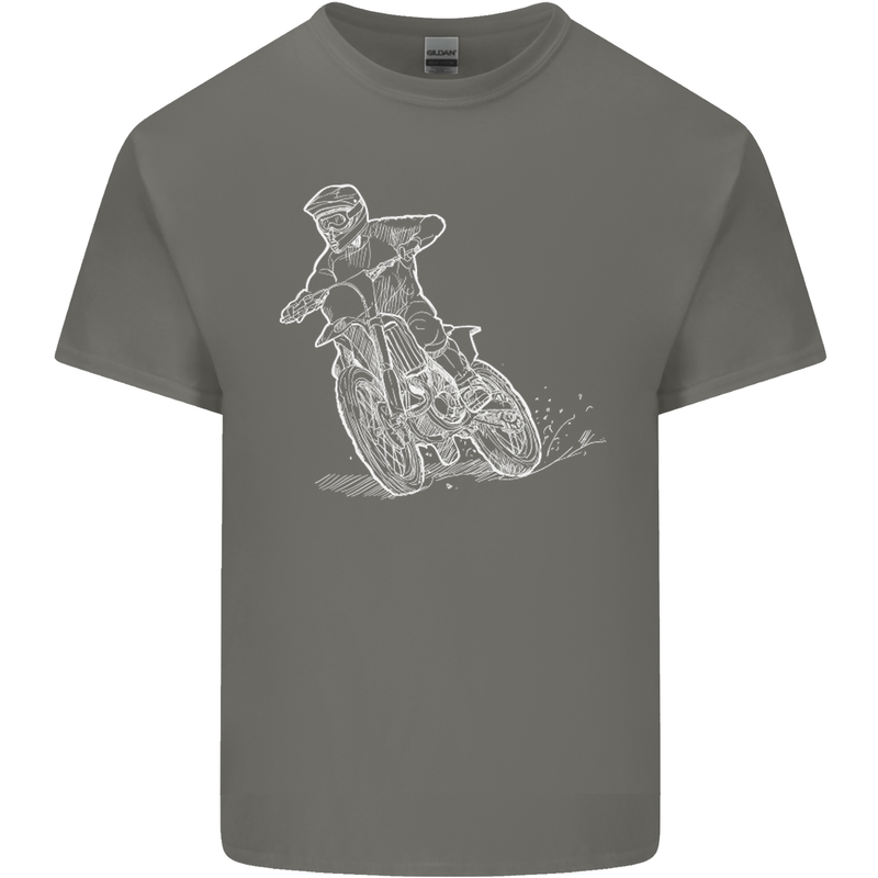 Motocross Bike Line Drawing Dirt Bike MotoX Kids T-Shirt Childrens Charcoal