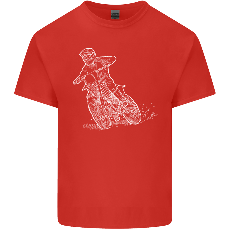 Motocross Bike Line Drawing Dirt Bike MotoX Kids T-Shirt Childrens Red