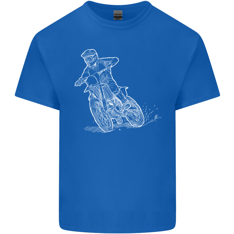 Motocross Bike Line Drawing Dirt Bike MotoX Kids T-Shirt Childrens Royal Blue