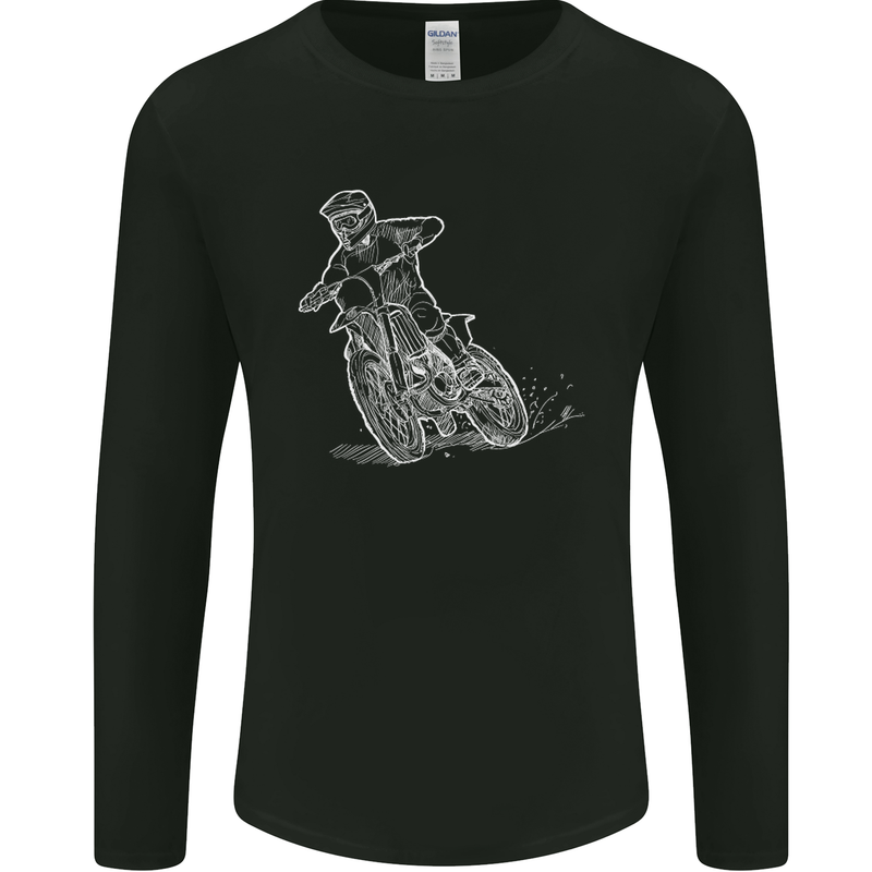Motocross Bike Line Drawing Dirt Bike MotoX Mens Long Sleeve T-Shirt Black