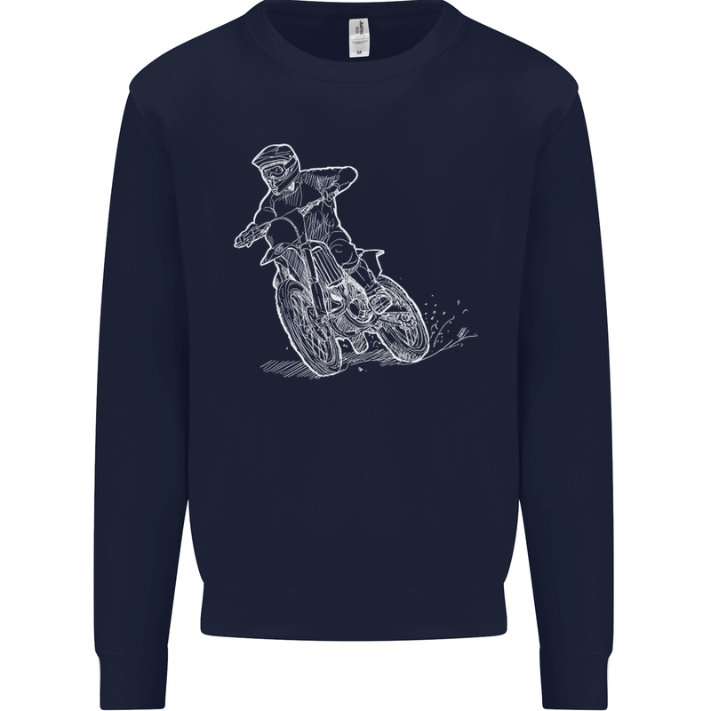 Motocross Bike Line Drawing Dirt Bike MotoX Mens Sweatshirt Jumper Navy Blue