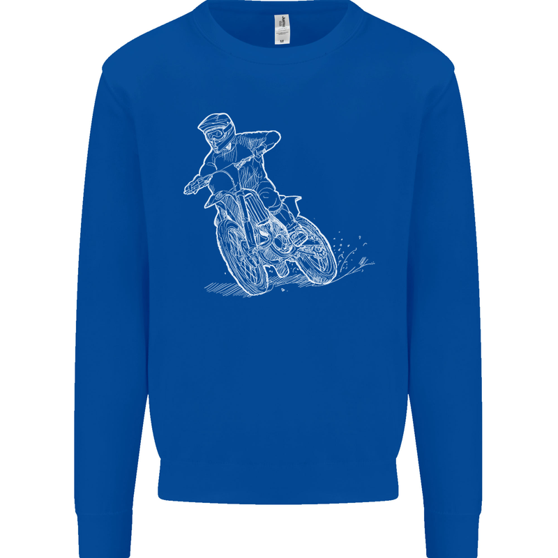 Motocross Bike Line Drawing Dirt Bike MotoX Mens Sweatshirt Jumper Royal Blue