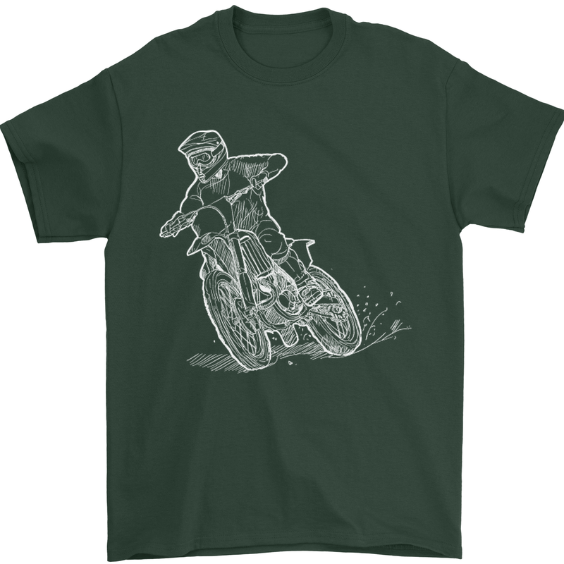 Motocross Bike Line Drawing Dirt Bike MotoX Mens T-Shirt Cotton Gildan Forest Green