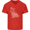 Motocross Bike Line Drawing Dirt Bike MotoX Mens V-Neck Cotton T-Shirt Red