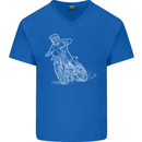 Motocross Bike Line Drawing Dirt Bike MotoX Mens V-Neck Cotton T-Shirt Royal Blue