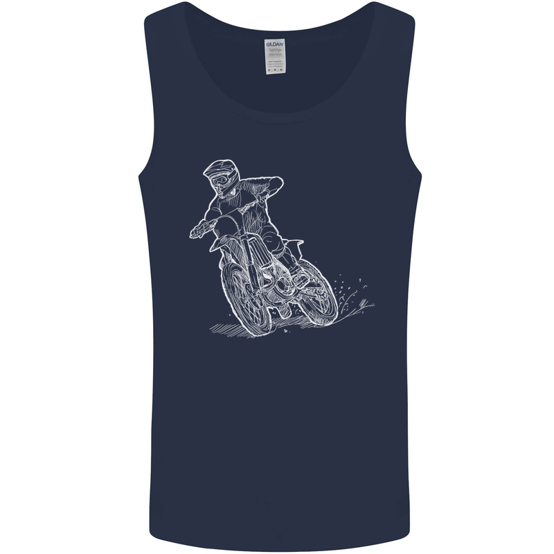Motocross Bike Line Drawing Dirt Bike MotoX Mens Vest Tank Top Navy Blue