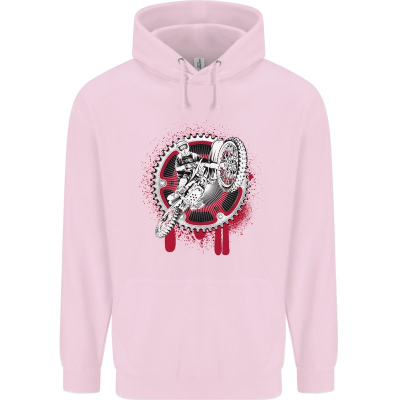 Motocross Bike on a Background of Gears Childrens Kids Hoodie Light Pink