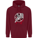 Motocross Bike on a Background of Gears Childrens Kids Hoodie Maroon