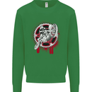 Motocross Bike on a Background of Gears Kids Sweatshirt Jumper Irish Green