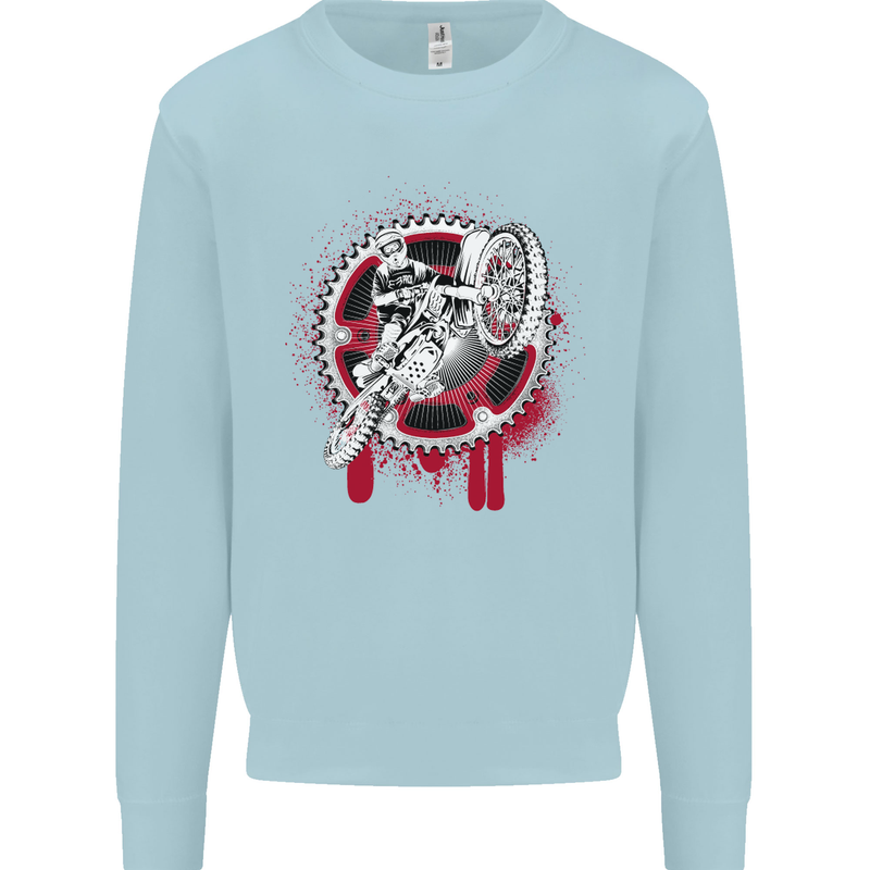 Motocross Bike on a Background of Gears Kids Sweatshirt Jumper Light Blue