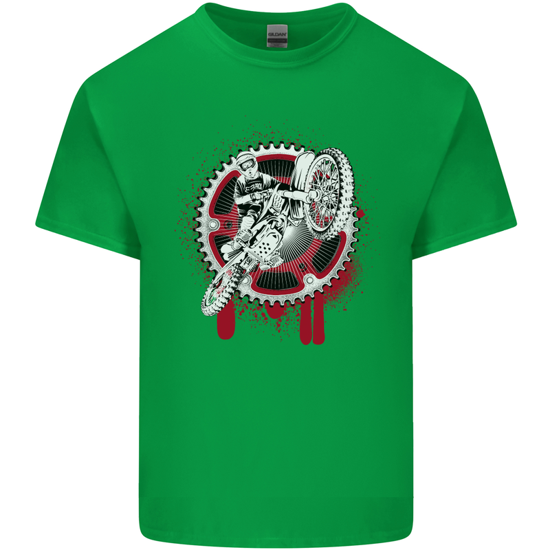 Motocross Bike on a Background of Gears Kids T-Shirt Childrens Irish Green