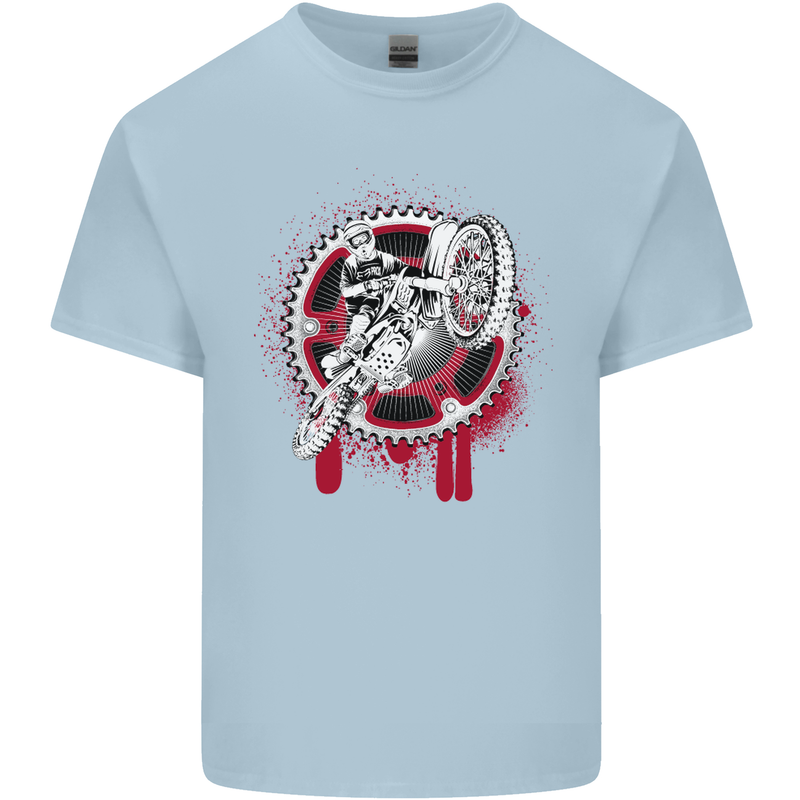 Motocross Bike on a Background of Gears Kids T-Shirt Childrens Light Blue