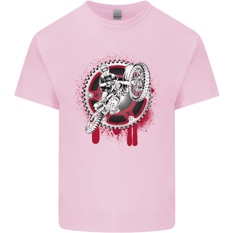 Motocross Bike on a Background of Gears Kids T-Shirt Childrens Light Pink