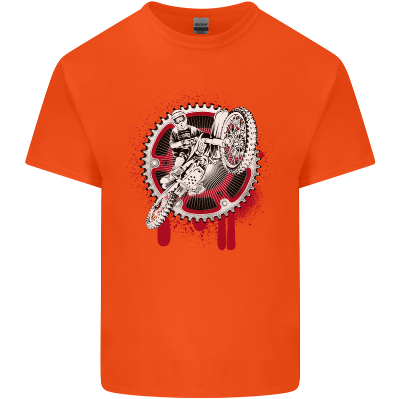 Motocross Bike on a Background of Gears Kids T-Shirt Childrens Orange