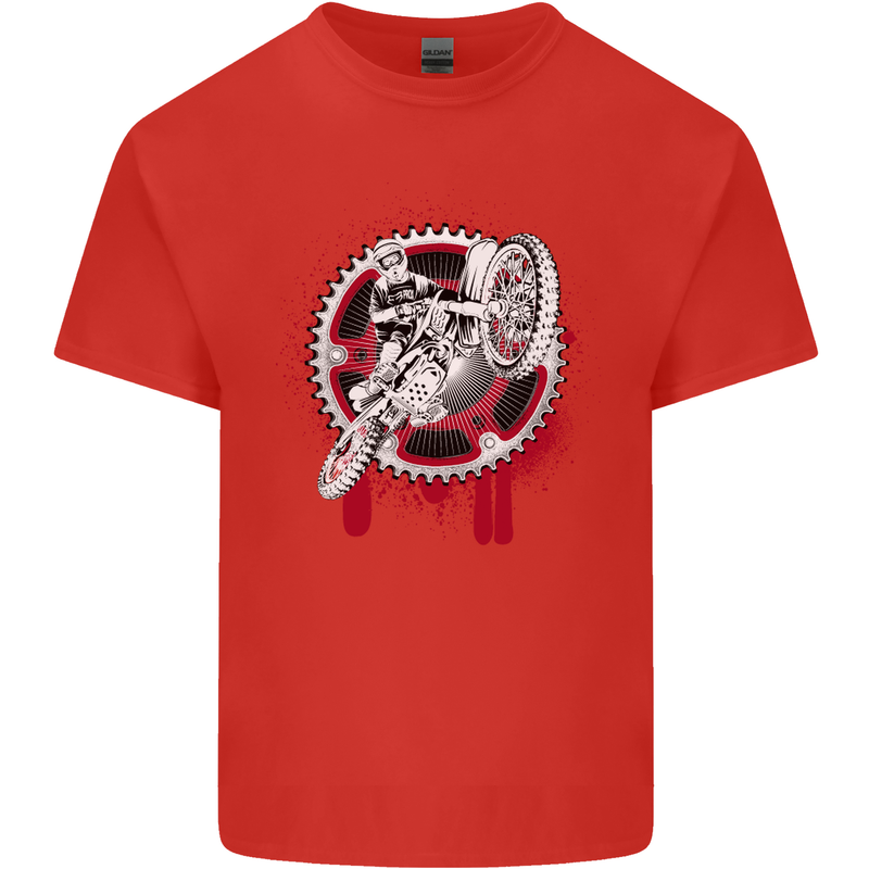 Motocross Bike on a Background of Gears Kids T-Shirt Childrens Red