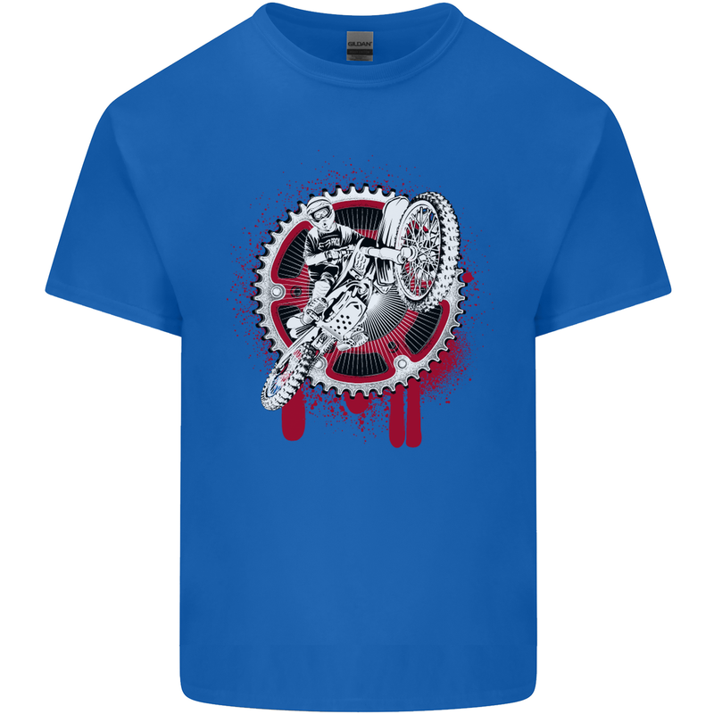 Motocross Bike on a Background of Gears Kids T-Shirt Childrens Royal Blue