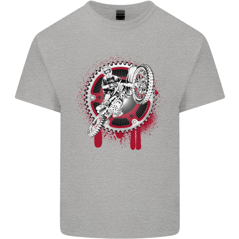 Motocross Bike on a Background of Gears Kids T-Shirt Childrens Sports Grey