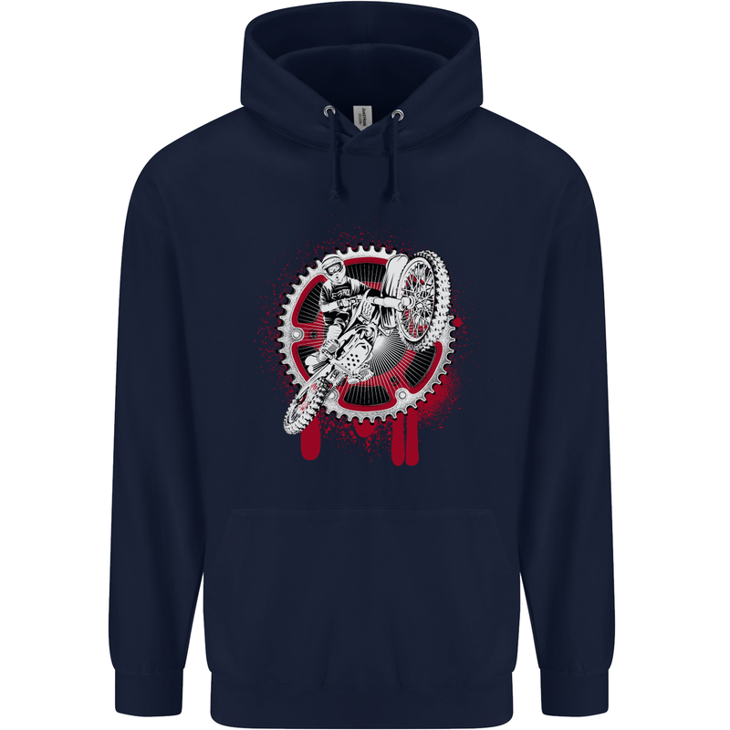 Motocross Bike on a Background of Gears Mens 80% Cotton Hoodie Navy Blue