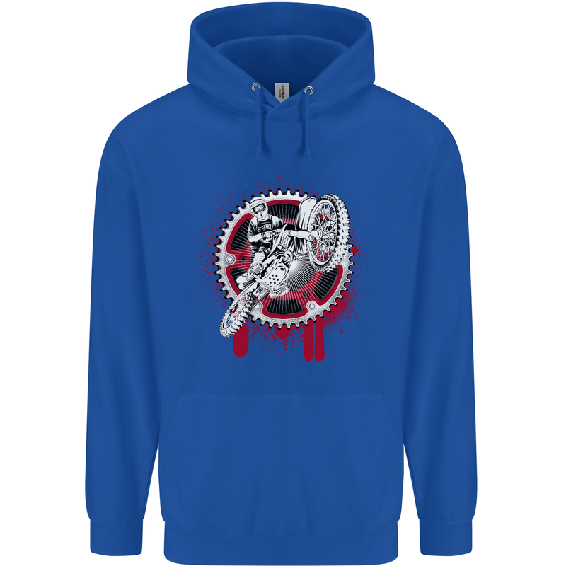 Motocross Bike on a Background of Gears Mens 80% Cotton Hoodie Royal Blue