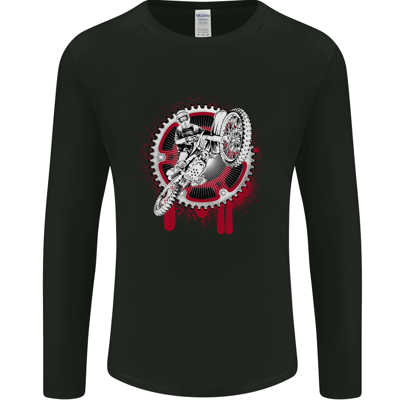 Motocross Bike on a Background of Gears Mens Long Sleeve T-Shirt Black