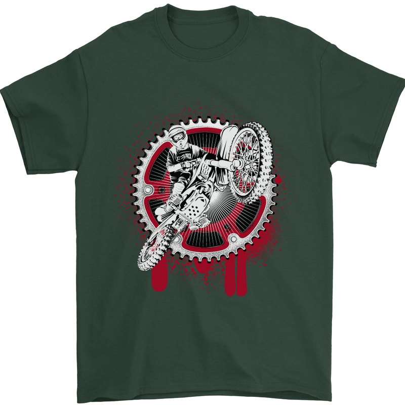 Motocross Bike on a Background of Gears Mens T-Shirt Cotton Gildan Forest Green