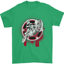 Motocross Bike on a Background of Gears Mens T-Shirt Cotton Gildan Irish Green