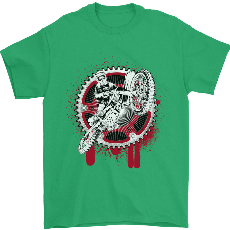 Motocross Bike on a Background of Gears Mens T-Shirt Cotton Gildan Irish Green