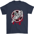 Motocross Bike on a Background of Gears Mens T-Shirt Cotton Gildan Navy Blue