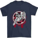 Motocross Bike on a Background of Gears Mens T-Shirt Cotton Gildan Navy Blue