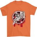 Motocross Bike on a Background of Gears Mens T-Shirt Cotton Gildan Orange