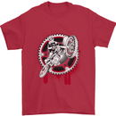 Motocross Bike on a Background of Gears Mens T-Shirt Cotton Gildan Red