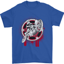 Motocross Bike on a Background of Gears Mens T-Shirt Cotton Gildan Royal Blue