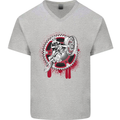 Motocross Bike on a Background of Gears Mens V-Neck Cotton T-Shirt Sports Grey