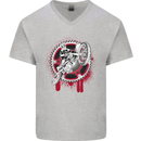 Motocross Bike on a Background of Gears Mens V-Neck Cotton T-Shirt Sports Grey