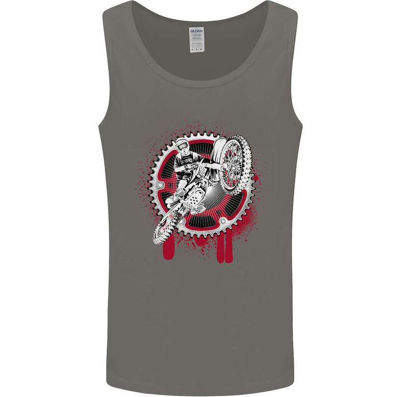 Motocross Bike on a Background of Gears Mens Vest Tank Top Charcoal