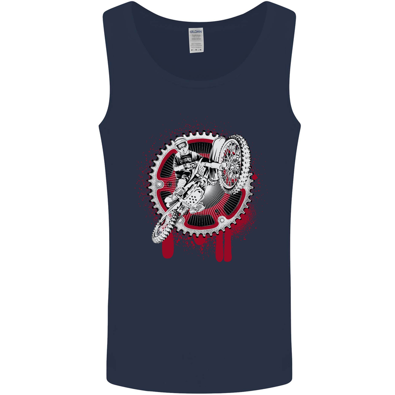 Motocross Bike on a Background of Gears Mens Vest Tank Top Navy Blue