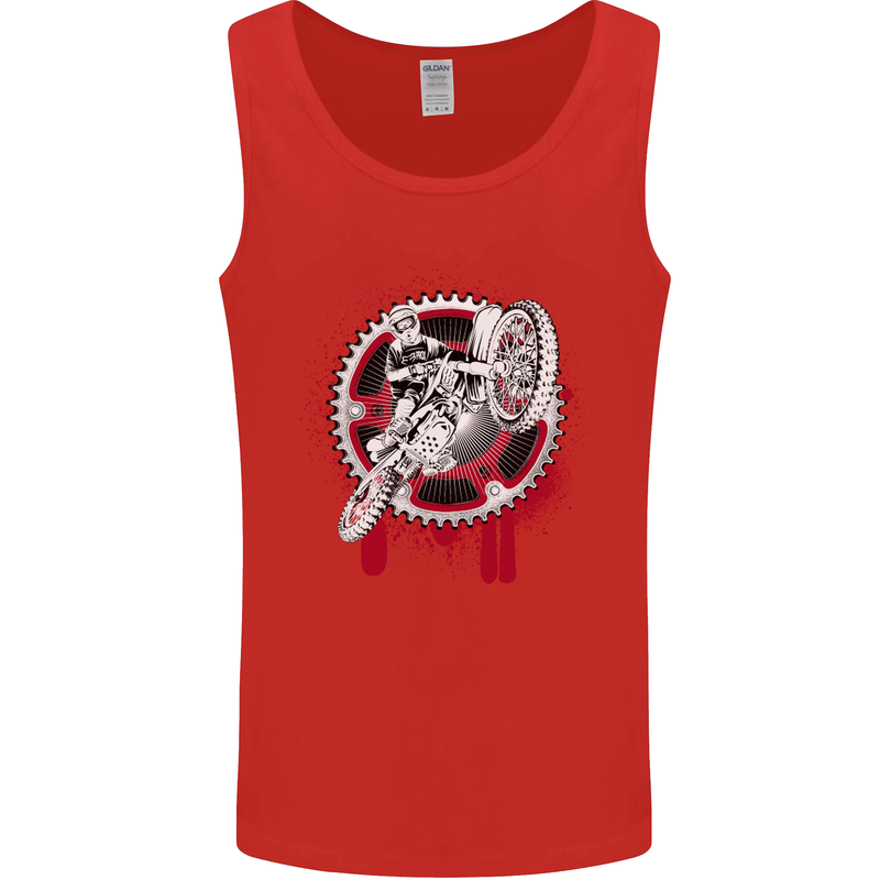 Motocross Bike on a Background of Gears Mens Vest Tank Top Red