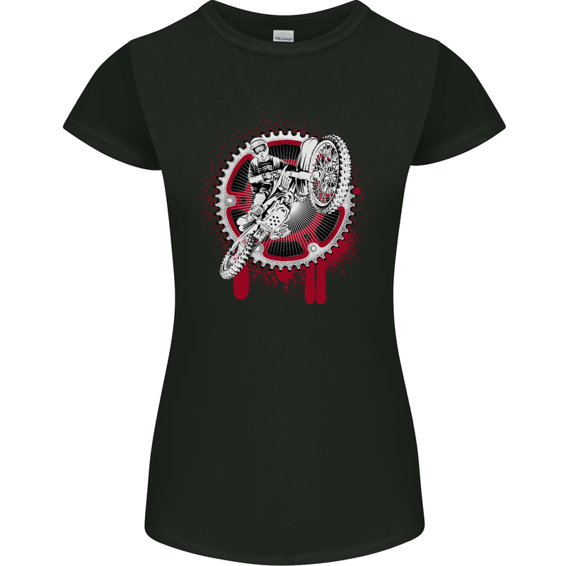 Motocross Bike on a Background of Gears Womens Petite Cut T-Shirt Black