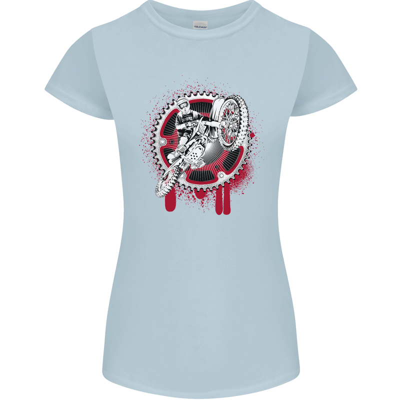 Motocross Bike on a Background of Gears Womens Petite Cut T-Shirt Light Blue