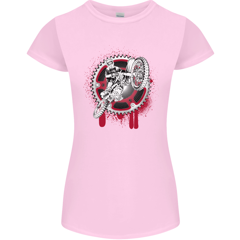 Motocross Bike on a Background of Gears Womens Petite Cut T-Shirt Light Pink