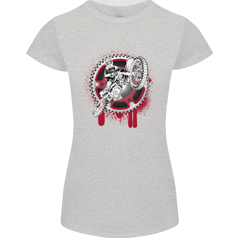 Motocross Bike on a Background of Gears Womens Petite Cut T-Shirt Sports Grey